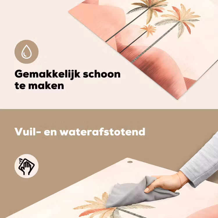 Palmbomen - Heuvels - Minimalistisch - Zachtroze Inductie beschemer met haakjes klein -ky-schoon-nl