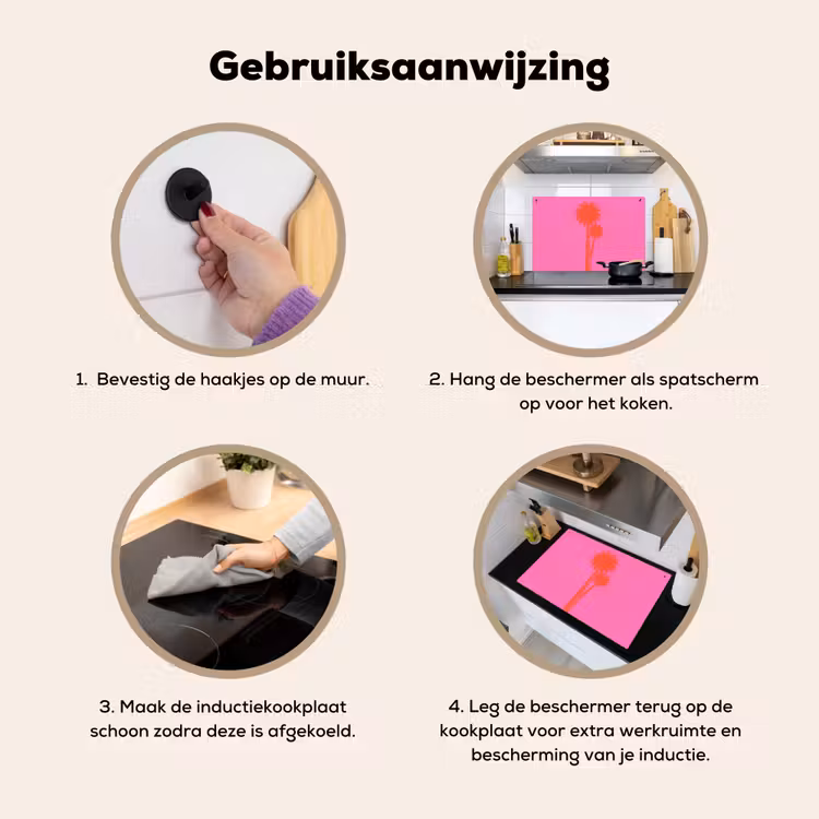 Palmbomen - Modern - Roze Inductie beschemer met haakjes klein -ky-gebruik-nl