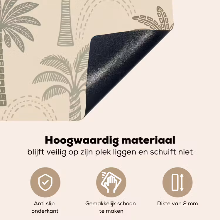Palmbomen - Patroon - Tropisch - Beige Inductie beschemer met haakjes klein -ky-onderkant-nl