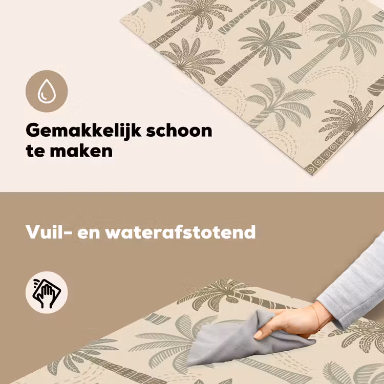 Palmbomen - Patroon - Tropisch - Beige Inductie beschemer met haakjes klein -ky-schoon-nl