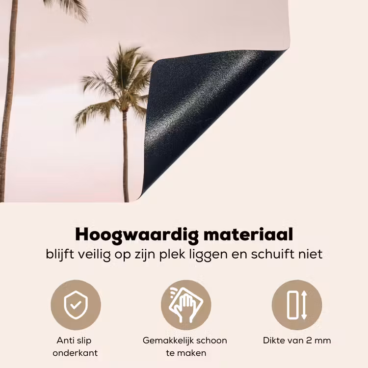 Palmbomen - Zonsondergang - Roze Inductie beschemer met haakjes klein -ky-onderkant-nl