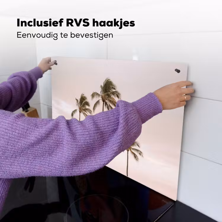 Palmbomen - Zonsondergang - Roze Inductie beschemer met haakjes klein -ky-ophangen-nl