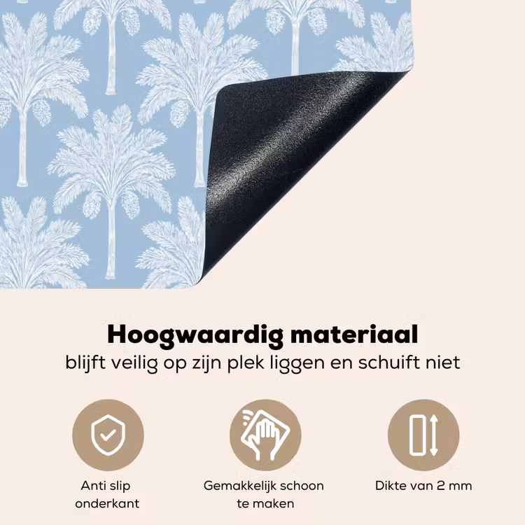 Palmboom - Modern - Blauw Inductie beschemer met haakjes klein 777 -ky-onderkant-nl