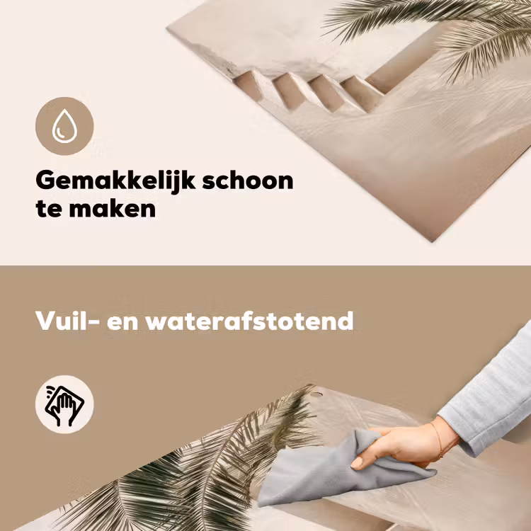 Palmboom - Schaduw - Trap - Beige Inductie beschemer met haakjes middel -ky-schoon-nl