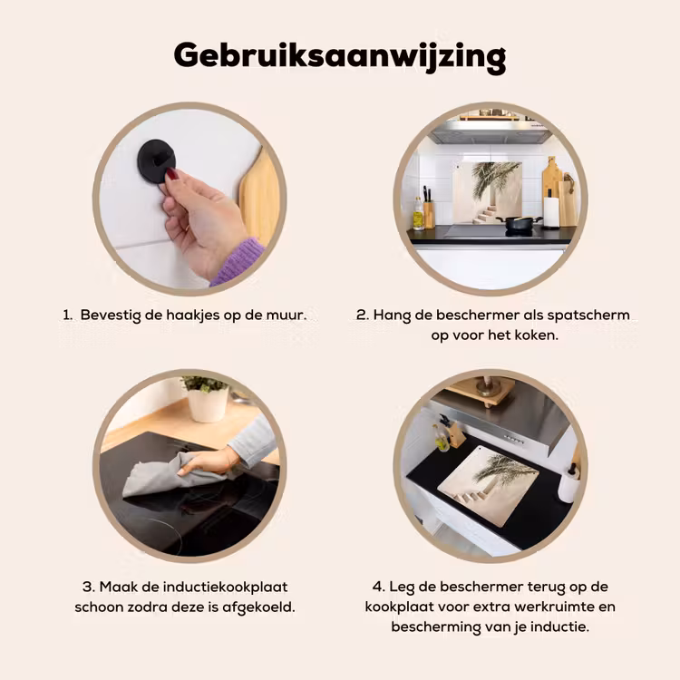Palmboom - Schaduw - Trap - Beige Inductie beschemer met haakjes middel -ky-gebruik-nl