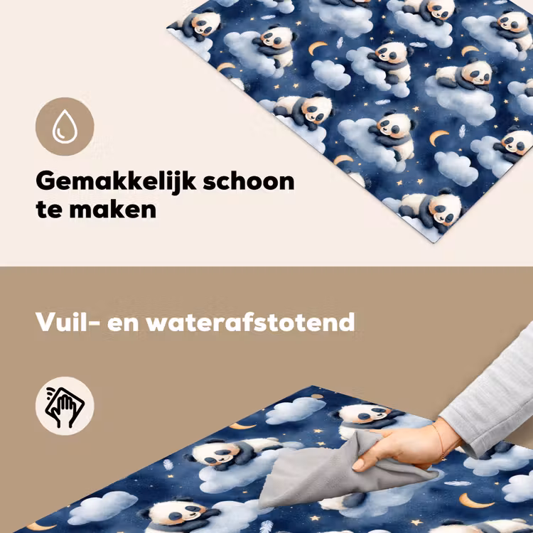 Panda's - Slapen - Blauw Inductie beschemer met haakjes klein 777 -ky-schoon-nl