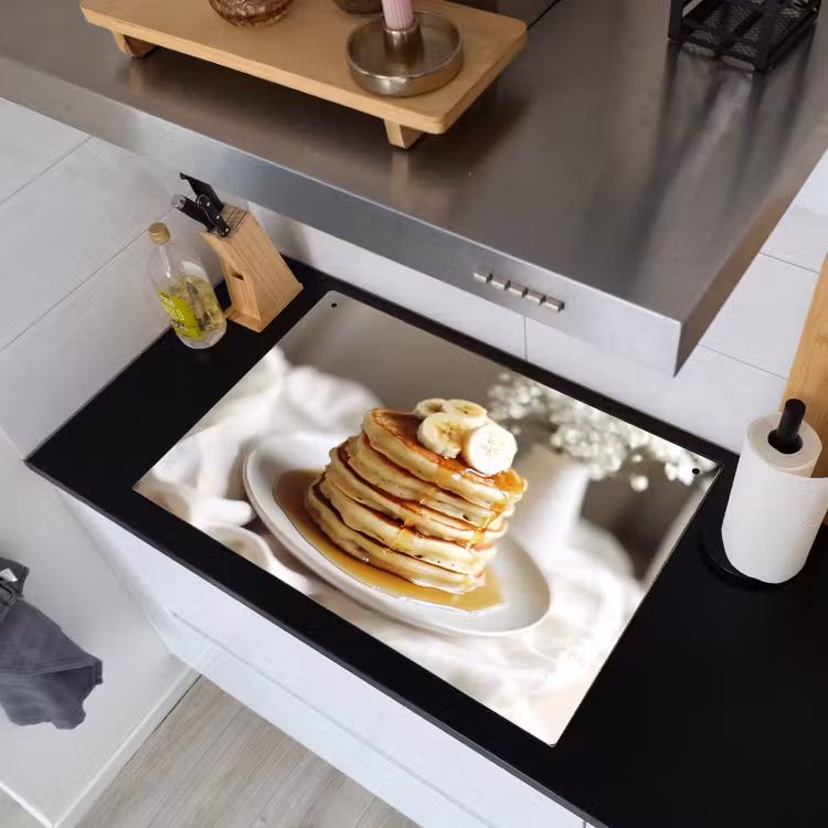 Pannenkoeken - Banaan - Siroop - Wit - Beige Inductie beschemer met haakjes klein -sfeer1