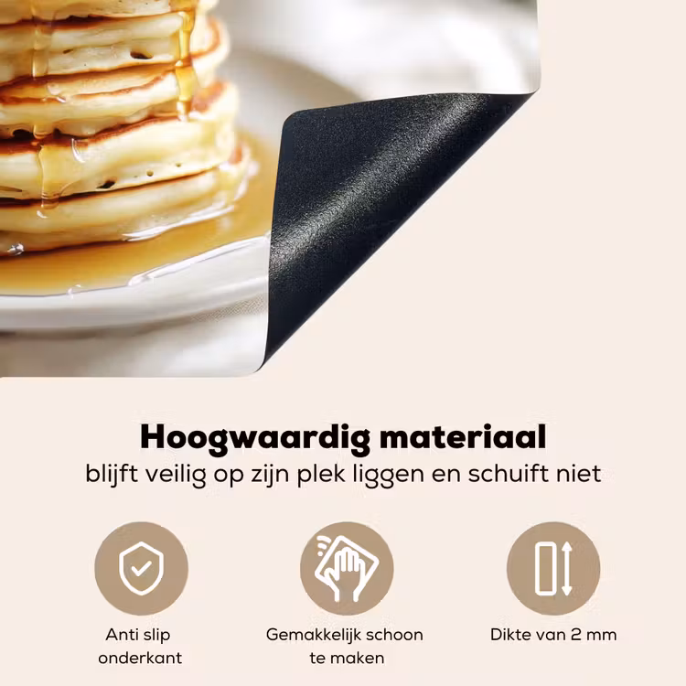 Pannenkoeken - Banaan - Siroop - Wit - Beige Inductie beschemer met haakjes klein -ky-onderkant-nl