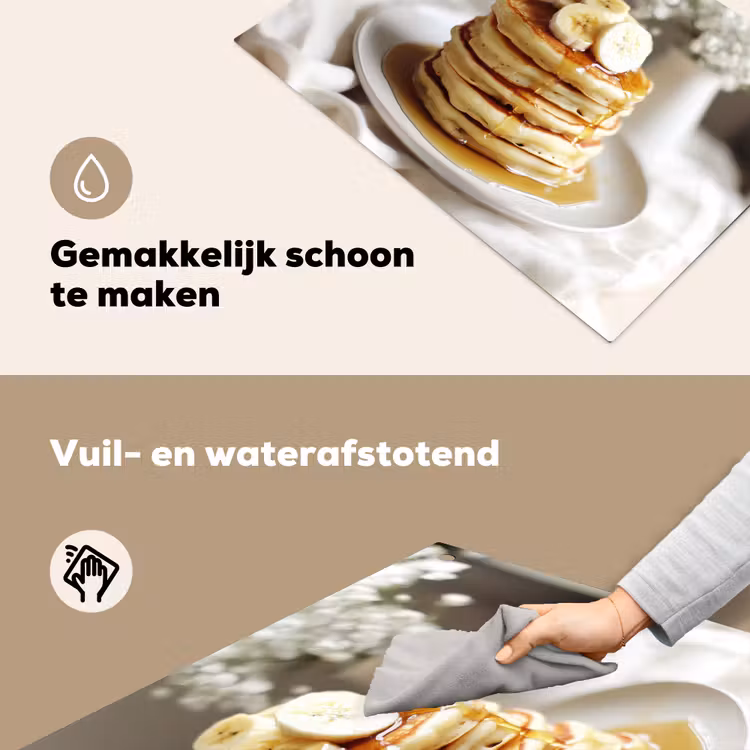 Pannenkoeken - Banaan - Siroop - Wit - Beige Inductie beschemer met haakjes klein -ky-schoon-nl