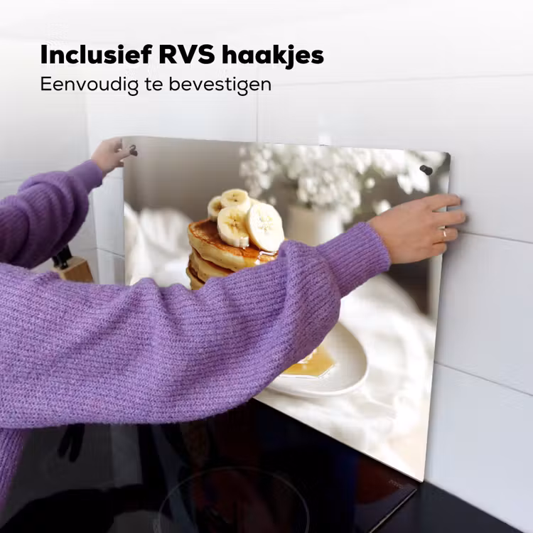 Pannenkoeken - Banaan - Siroop - Wit - Beige Inductie beschemer met haakjes klein -ky-ophangen-nl