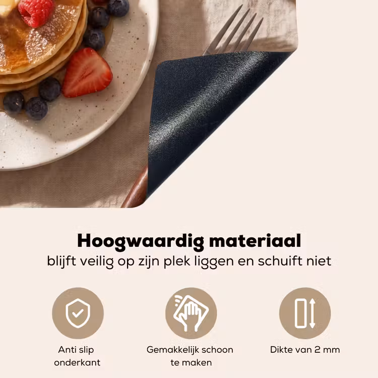 Pannenkoeken - Bessen - Ontbijt - Modern - Beige Inductie beschemer met haakjes klein -ky-onderkant-nl