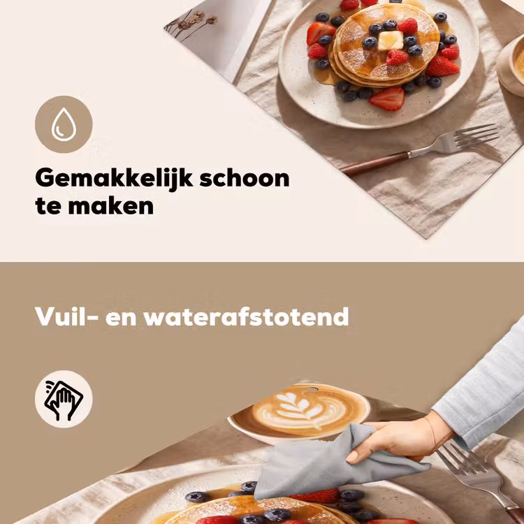 Pannenkoeken - Bessen - Ontbijt - Modern - Beige Inductie beschemer met haakjes klein -ky-schoon-nl