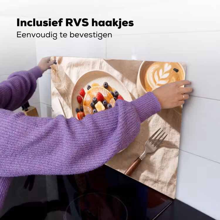Pannenkoeken - Bessen - Ontbijt - Modern - Beige Inductie beschemer met haakjes klein -ky-ophangen-nl