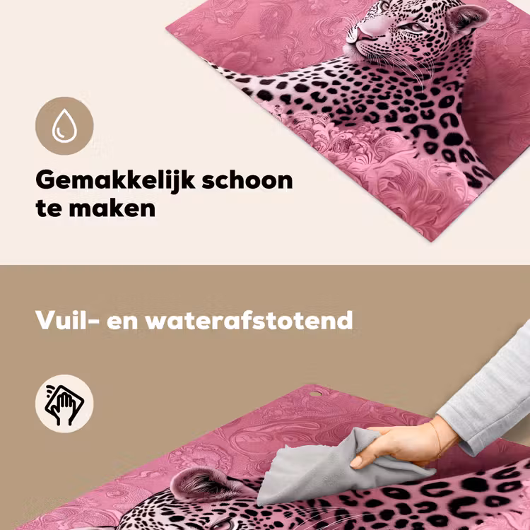 Panter - Luxe - Roze Inductie beschemer met haakjes klein -ky-schoon-nl