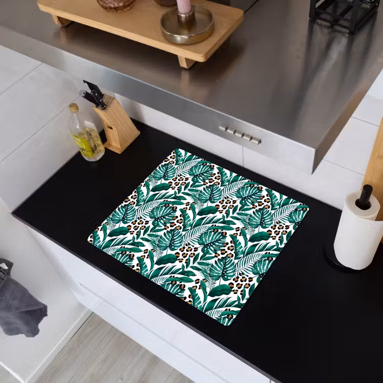 Inductie beschermer - Panterprint - Bladeren - Jungle - Afdekplaat voor kookplaat Inductie beschemer met haakjes middel -sfeer1