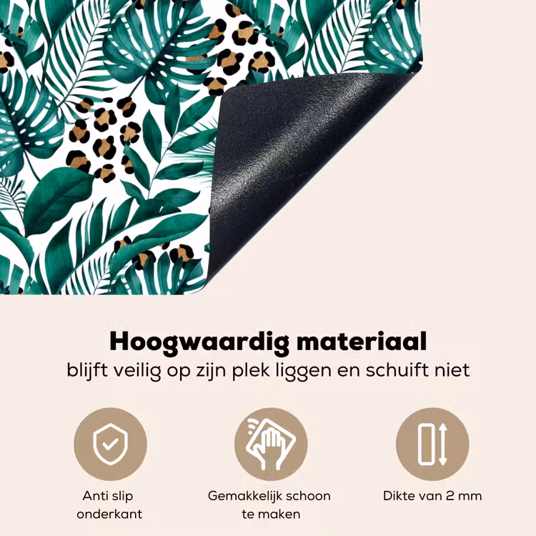 Inductie beschermer - Panterprint - Bladeren - Jungle - Afdekplaat voor kookplaat Inductie beschemer met haakjes middel -ky-onderkant-nl