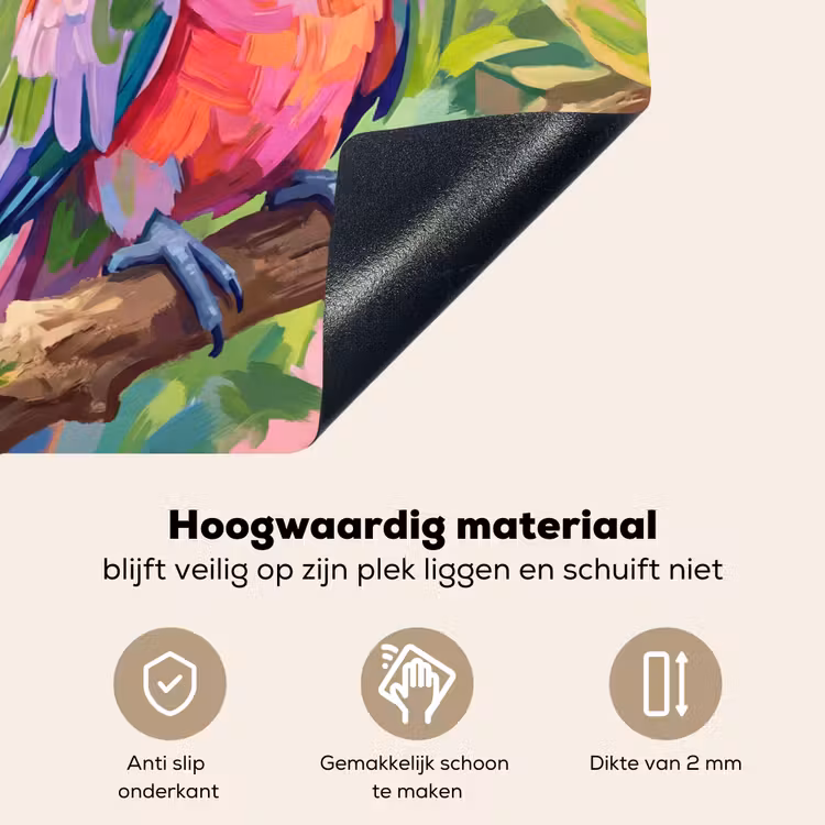 Papagaai - Hibiscusbloemen - Kleurrijk Inductie beschemer met haakjes klein -ky-onderkant-nl