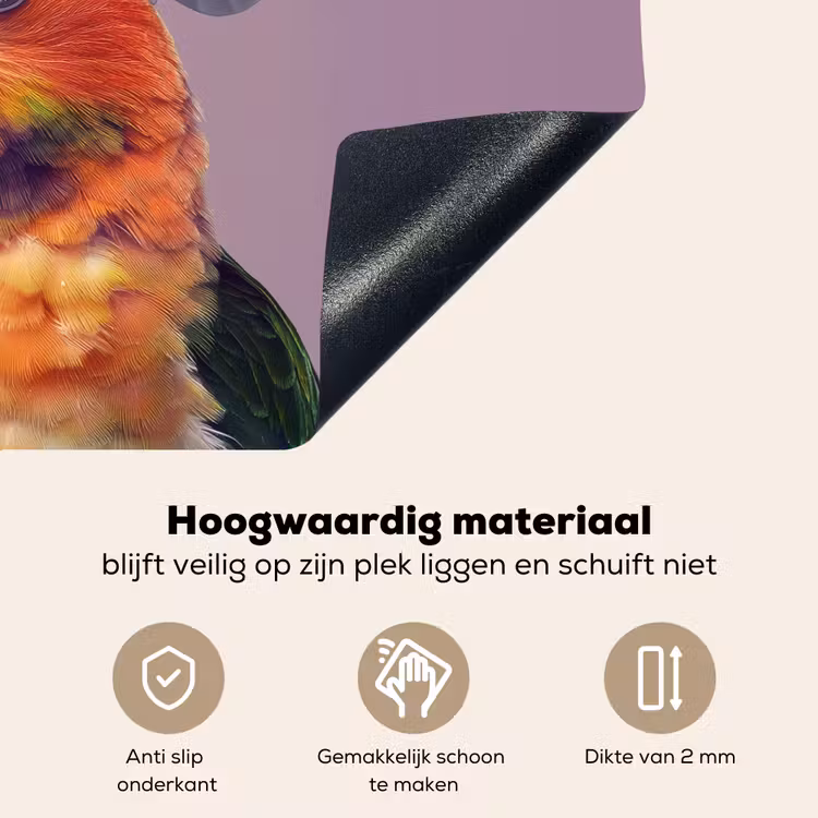 Papegaai - Koksmuts - Nieuwsgierig - Vogel Inductie beschemer met haakjes klein -ky-onderkant-nl