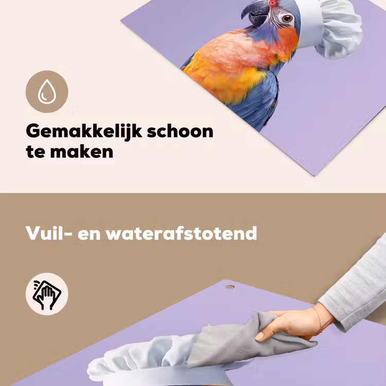Papegaai - Koksmuts - Paars - Cute Inductie beschemer met haakjes klein -ky-schoon-nl