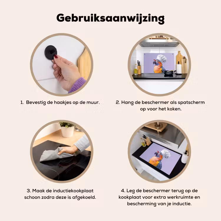 Papegaai - Koksmuts - Paars - Cute Inductie beschemer met haakjes klein -ky-gebruik-nl