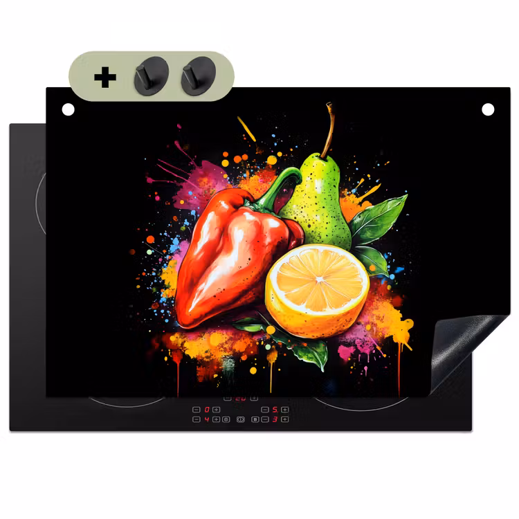 Paprika - Peer - Citroen - Graffiti - Verf - Abstract Inductie beschemer met haakjes klein -3d
