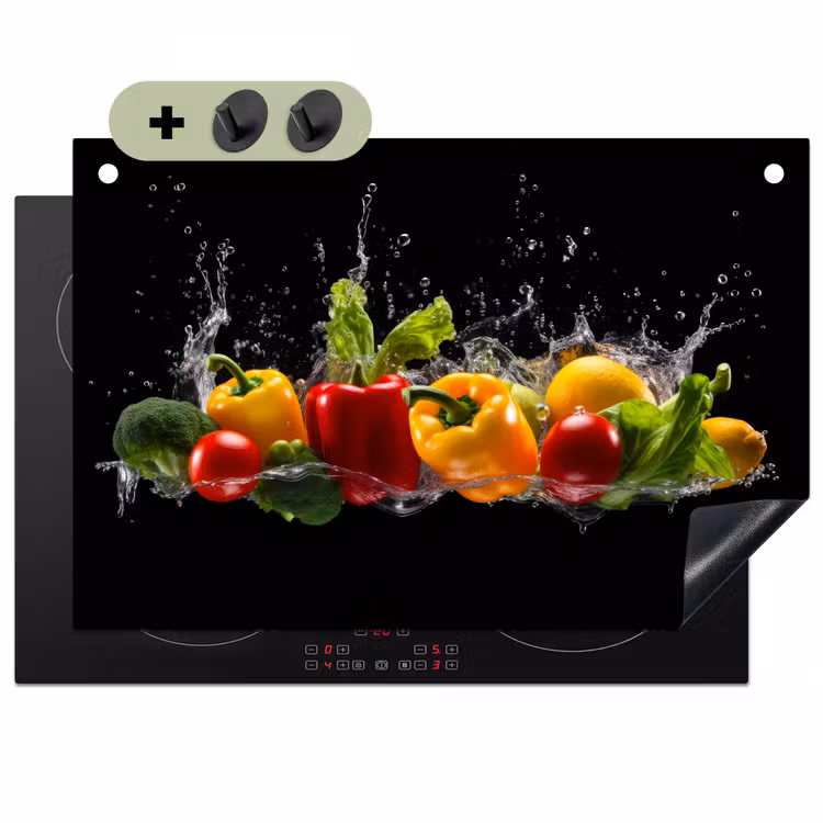 Paprika - Water - Groente - Zwart Inductie beschemer met haakjes klein -3d