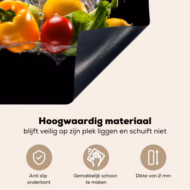 Paprika - Water - Groente - Zwart Inductie beschemer met haakjes klein -ky-onderkant-nl