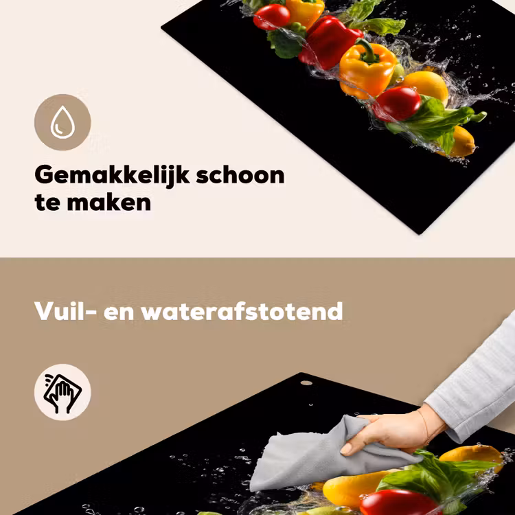 Paprika - Water - Groente - Zwart Inductie beschemer met haakjes klein -ky-schoon-nl