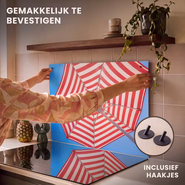 Parasol - Strepen - Zomer - Rood - Blauw Inductie beschemer met haakjes klein -ky-ophangen-nl