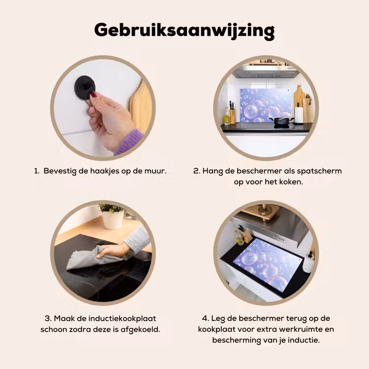 Pastel - Bubbels - Dromerig Inductie beschemer met haakjes klein -ky-gebruik-nl