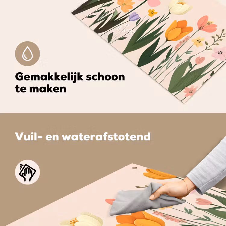 Pasteltinten - Bloemen - Illustratie Inductie beschemer met haakjes klein -ky-schoon-nl