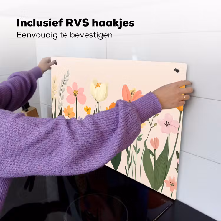 Pasteltinten - Bloemen - Illustratie Inductie beschemer met haakjes klein -ky-ophangen-nl