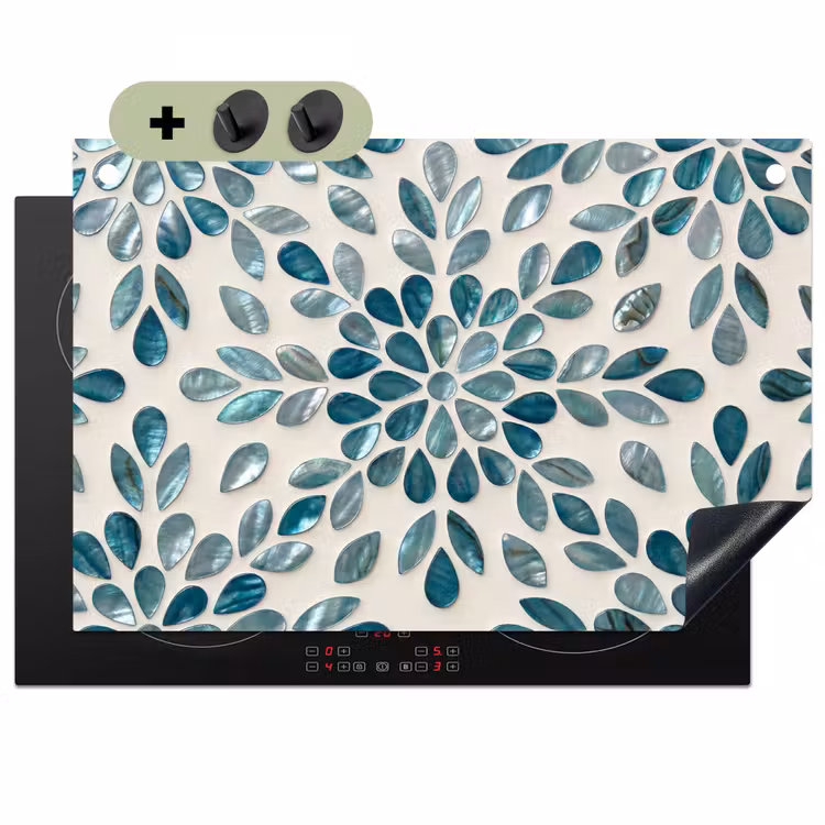 Patroon - Bladeren - Abstract - Modern - Turquoise Inductie beschemer met haakjes klein -3d