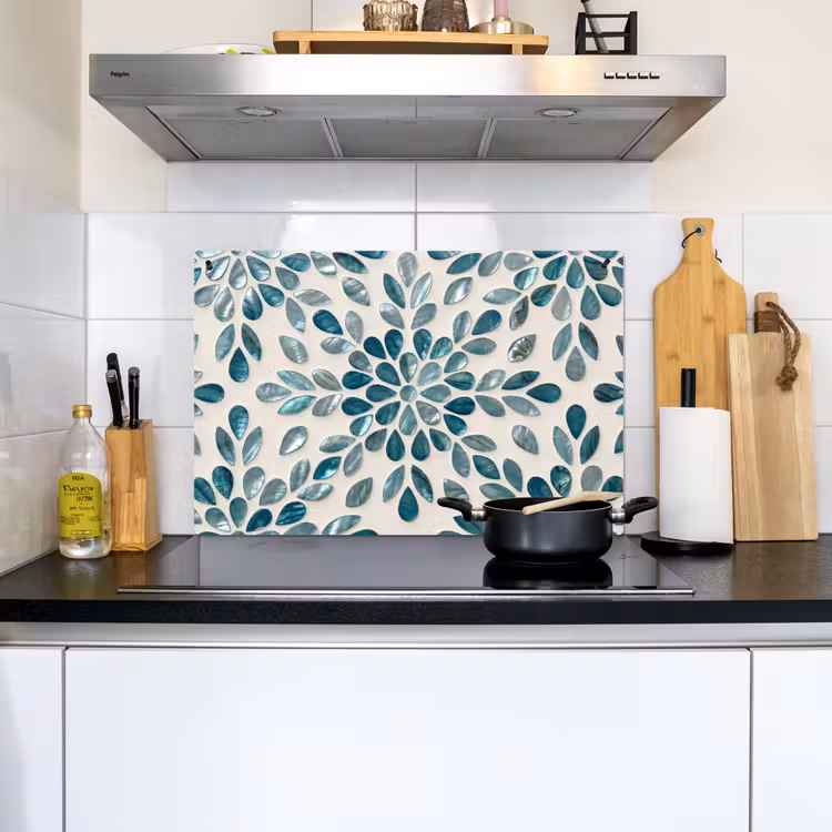 Patroon - Bladeren - Abstract - Modern - Turquoise Inductie beschemer met haakjes klein -sfeer2