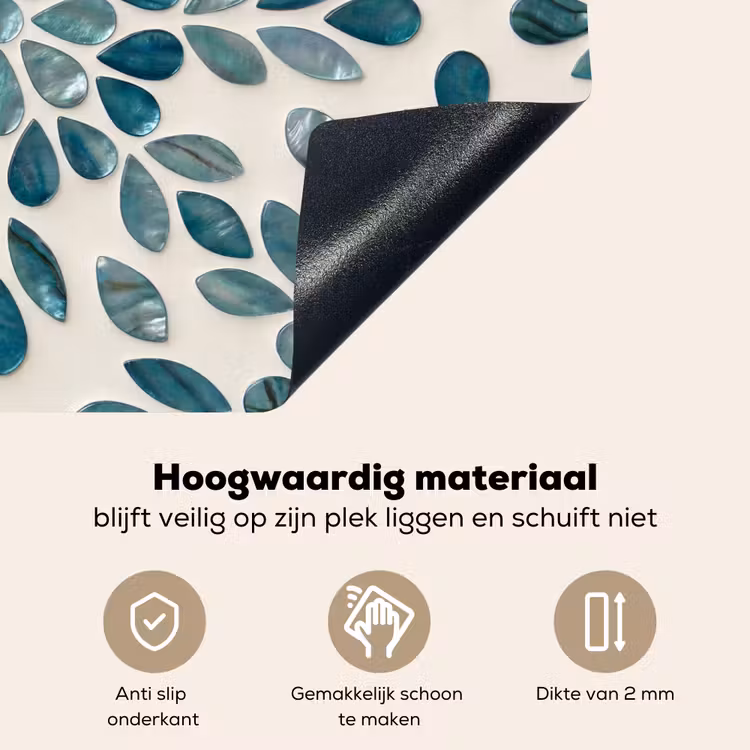 Patroon - Bladeren - Abstract - Modern - Turquoise Inductie beschemer met haakjes klein -ky-onderkant-nl