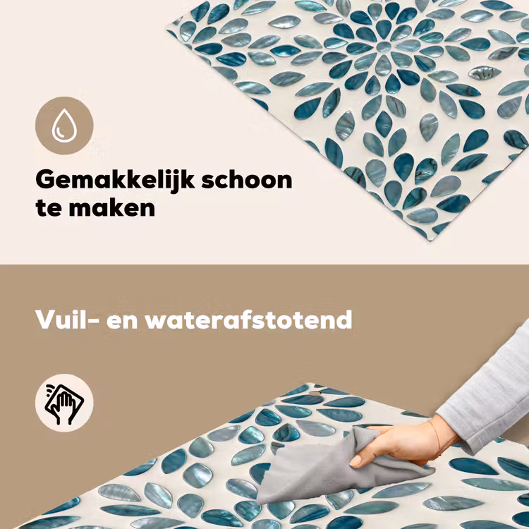 Patroon - Bladeren - Abstract - Modern - Turquoise Inductie beschemer met haakjes klein -ky-schoon-nl