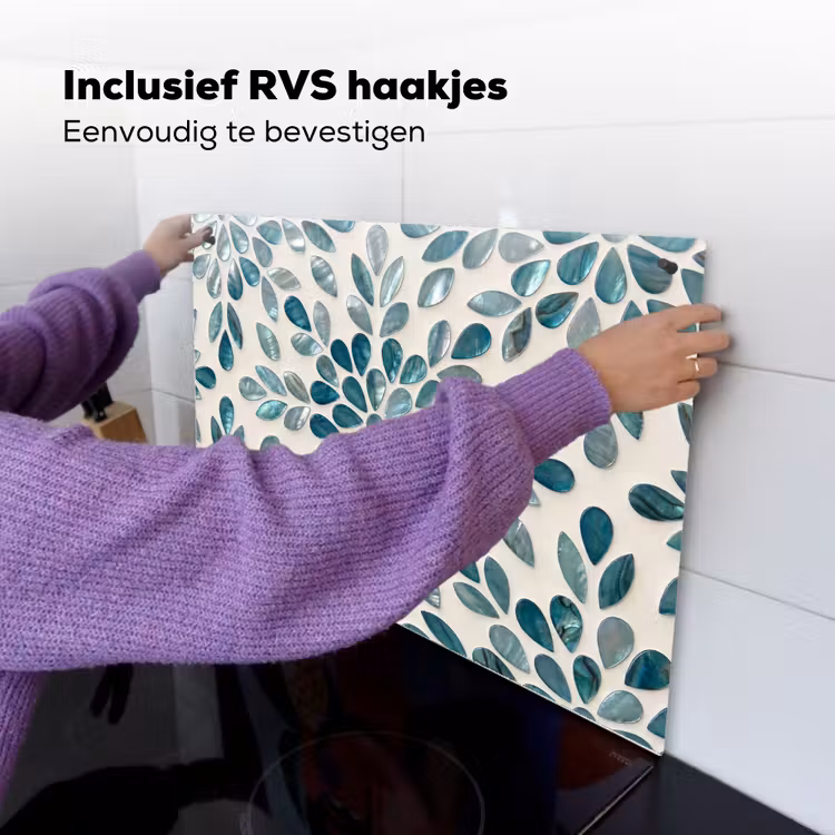 Patroon - Bladeren - Abstract - Modern - Turquoise Inductie beschemer met haakjes klein -ky-ophangen-nl