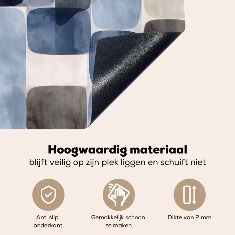 Patroon - Blauw - Vierkanten Inductie beschemer met haakjes klein -ky-onderkant-nl