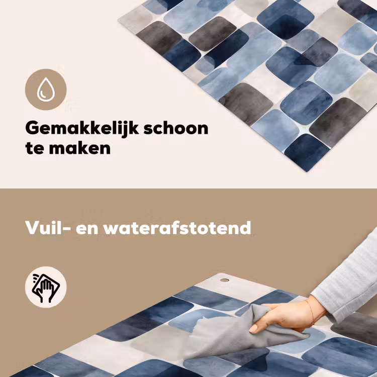 Patroon - Blauw - Vierkanten Inductie beschemer met haakjes klein -ky-schoon-nl