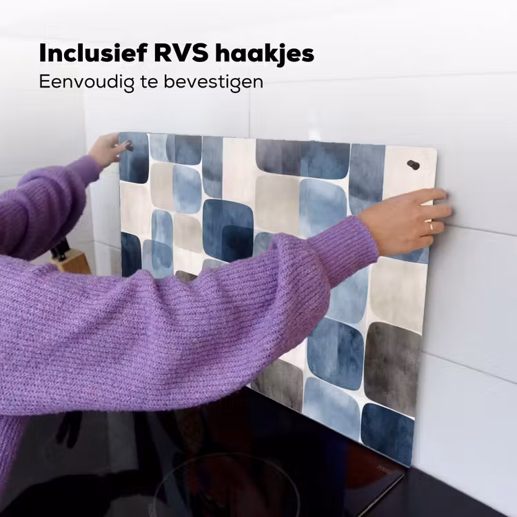 Patroon - Blauw - Vierkanten Inductie beschemer met haakjes klein -ky-ophangen-nl