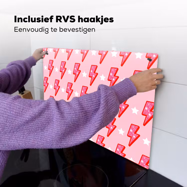Patroon - Bliksem - Ster - Glitter - Roze Inductie beschemer met haakjes klein -ky-ophangen-nl