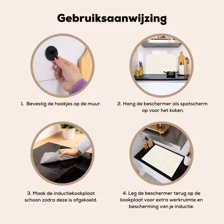 Patroon - Bloemen - Beige Inductie beschemer met haakjes klein 777 -ky-gebruik-nl