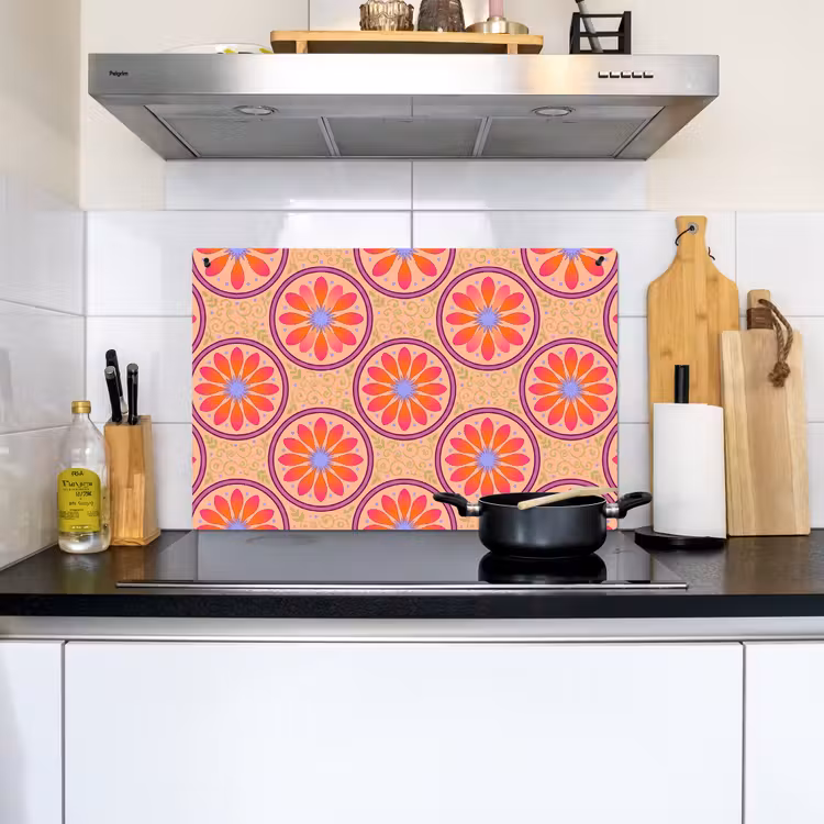 Patroon - Bloemen - Decoratief - Kleurrijk - Modern Inductie beschemer met haakjes klein -sfeer2