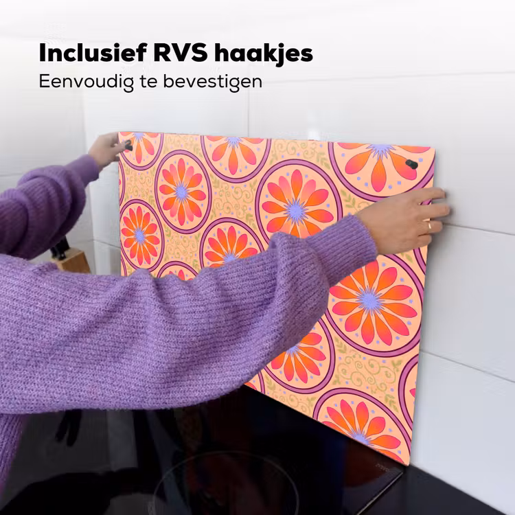 Patroon - Bloemen - Decoratief - Kleurrijk - Modern Inductie beschemer met haakjes klein -ky-ophangen-nl