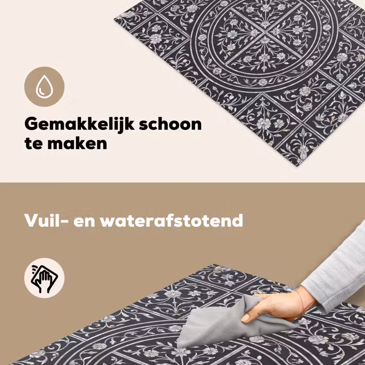 Patroon - Bloemmotief - Decoratie - Klassiek - Zwart Inductie beschemer met haakjes klein -ky-schoon-nl