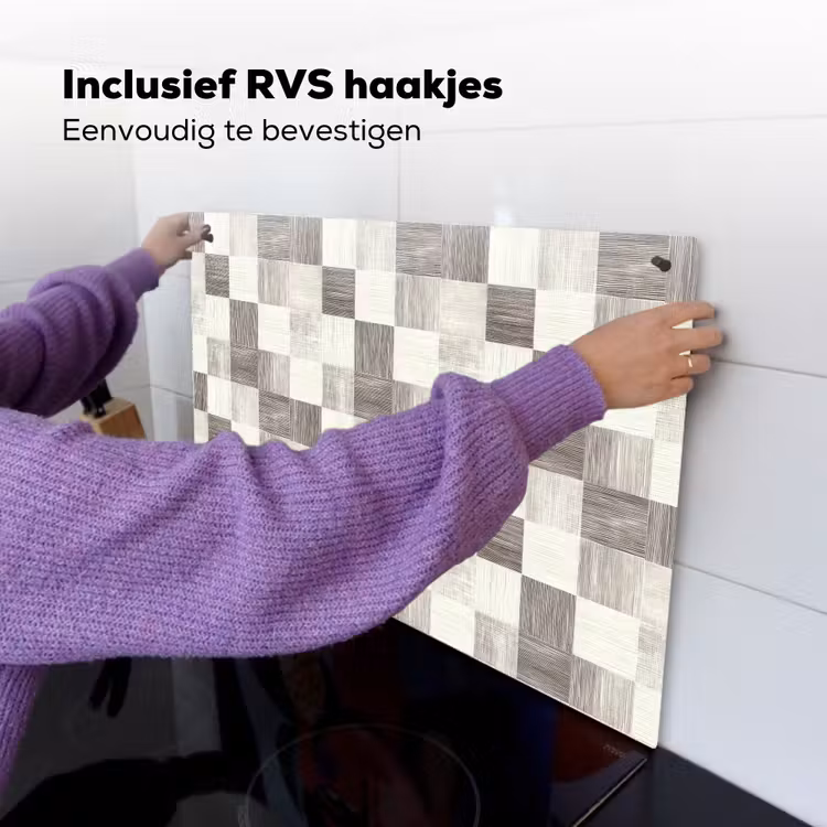 Patroon - Dambord - Houtnerf Inductie beschemer met haakjes klein 777 -ky-ophangen-nl