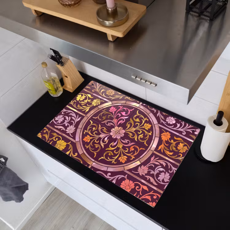 Patroon - Floraal - Oosters - Paars - Goud Inductie beschemer met haakjes klein -sfeer1