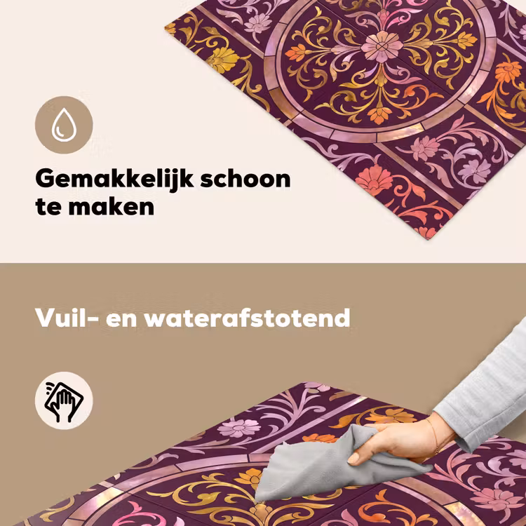 Patroon - Floraal - Oosters - Paars - Goud Inductie beschemer met haakjes klein -ky-schoon-nl