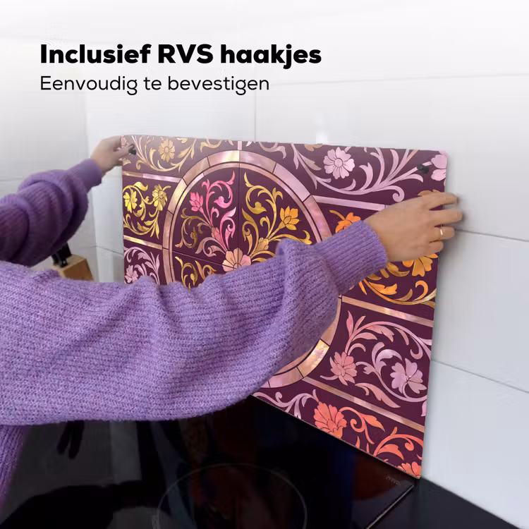 Patroon - Floraal - Oosters - Paars - Goud Inductie beschemer met haakjes klein -ky-ophangen-nl