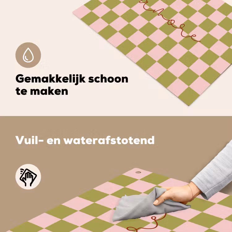 Patroon - Geblokt - Olijfgroen - Amore Inductie beschemer met haakjes klein -ky-schoon-nl